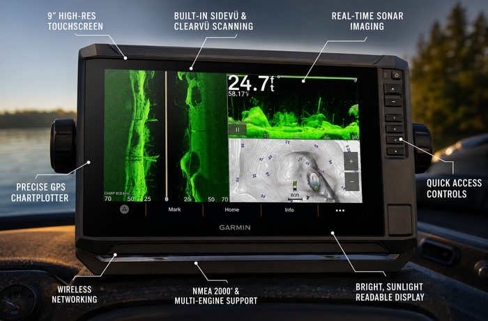 Garmin ECHOMAP UHD2 73sv touchscreen with SideVu and ClearVu